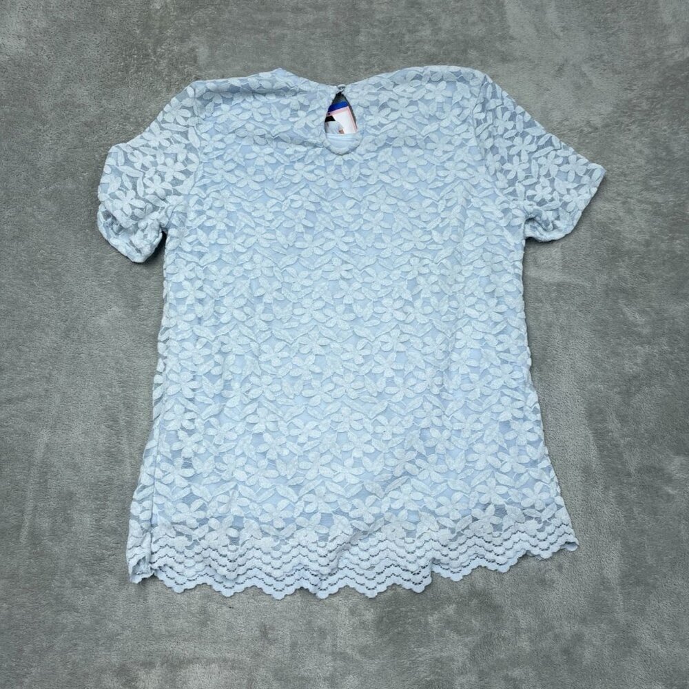 Teddi Rose Women’s Blue Floral Lace Short Sleeve Top Size L a1551 - Picture 7 of 8